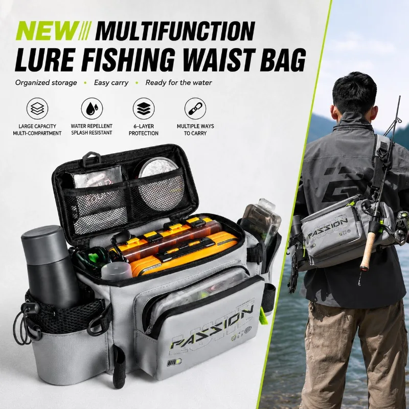 Waterproof Fishing Tackle Bag Multifunctional Lure Waist Pack Shoulder Tactical Sling Rod Bag Bass Carp Outdoor Storage Gear 1Pc