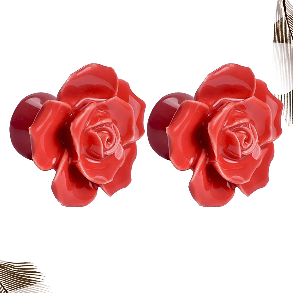 

2Pcs Rose Door Knobs Ceramic Pull Handles Kitchen Cupboard Cabinet Drawer Handles Red Durable Stylish Rose Door Knob