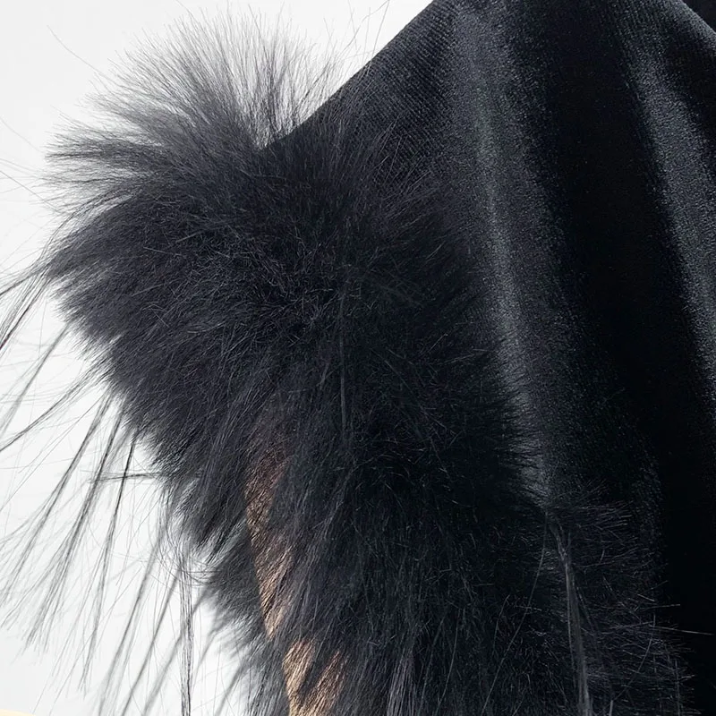 Feather Decorative Top Spring Black Pleuche Long Sleeved T-shirt