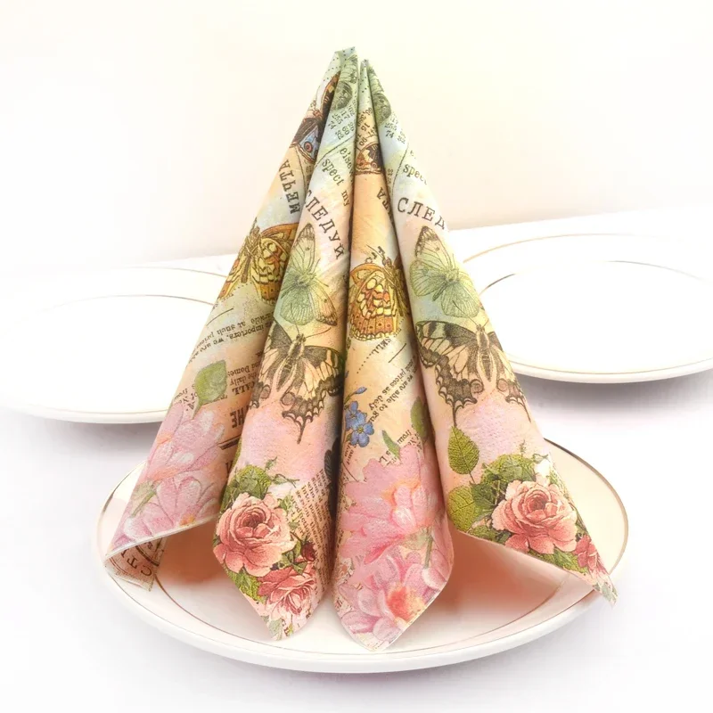 20pcs/Pac 33cm 2Ply Colourful Butterfly Printing Napkins Banquet Paper Facial Tissue Mouth Cloth Paper Placemat Cup Flower Paper