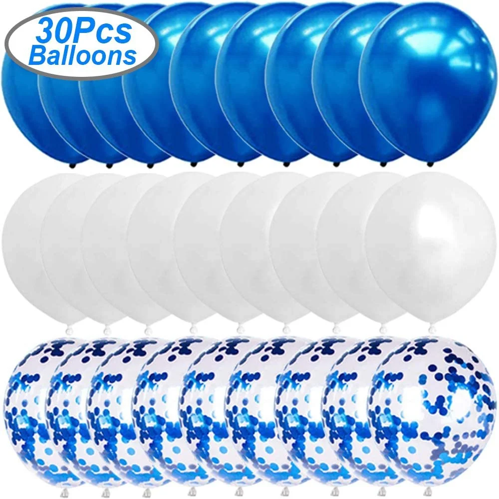 Blue Happy Birthday Balloon Banner White And Blue Confetti Balloons for Boy Birthday Party Decorations view 2