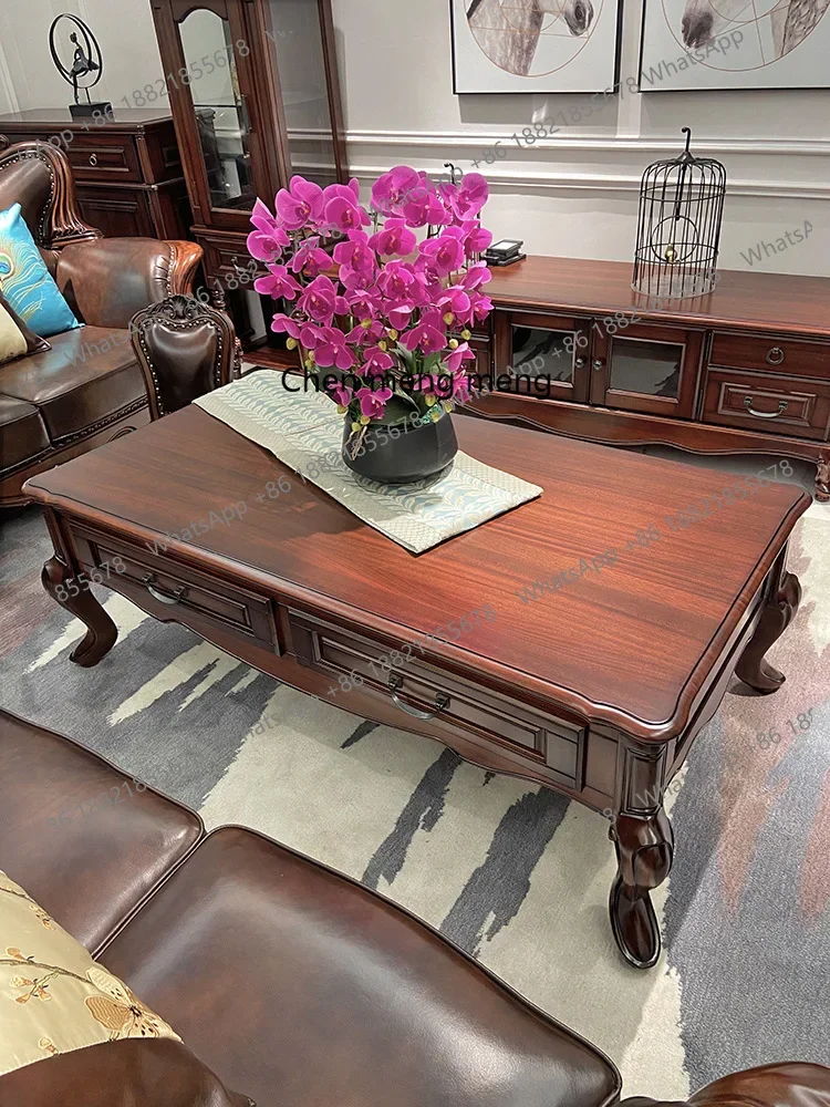 American black walnut coffee table all solid wood small apartment living room rectangular multi-drawer  R