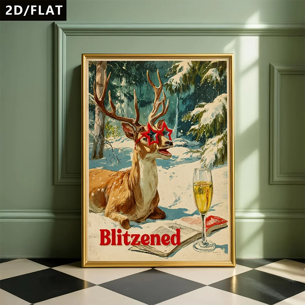 2D Flat, 2D/Flat 1pc with Star-shaped Funny Fashion Glasses And Deer-themed Vintage Decor Paintings, This Is A Christmas Deco
