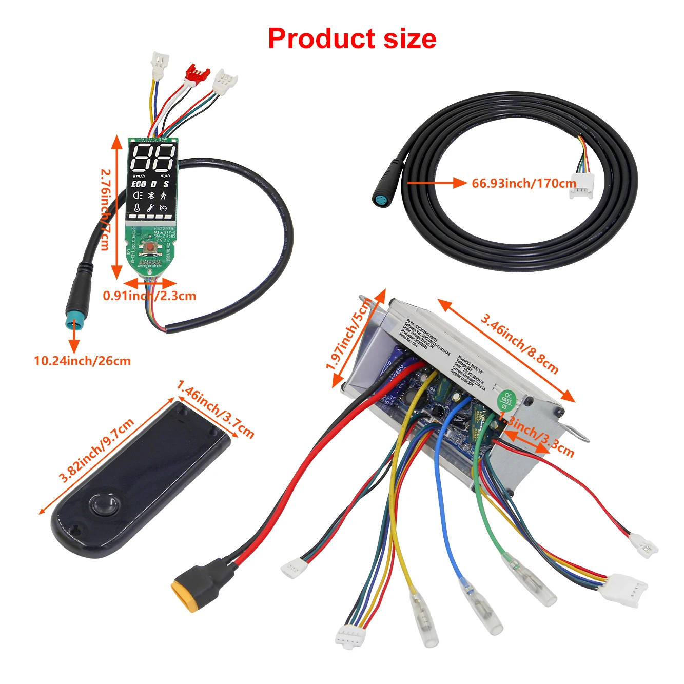 XFY 10' 36V 500W Controller Set of Four: Controller + Instrument + Communication Cable + Cover for Electric Scooter