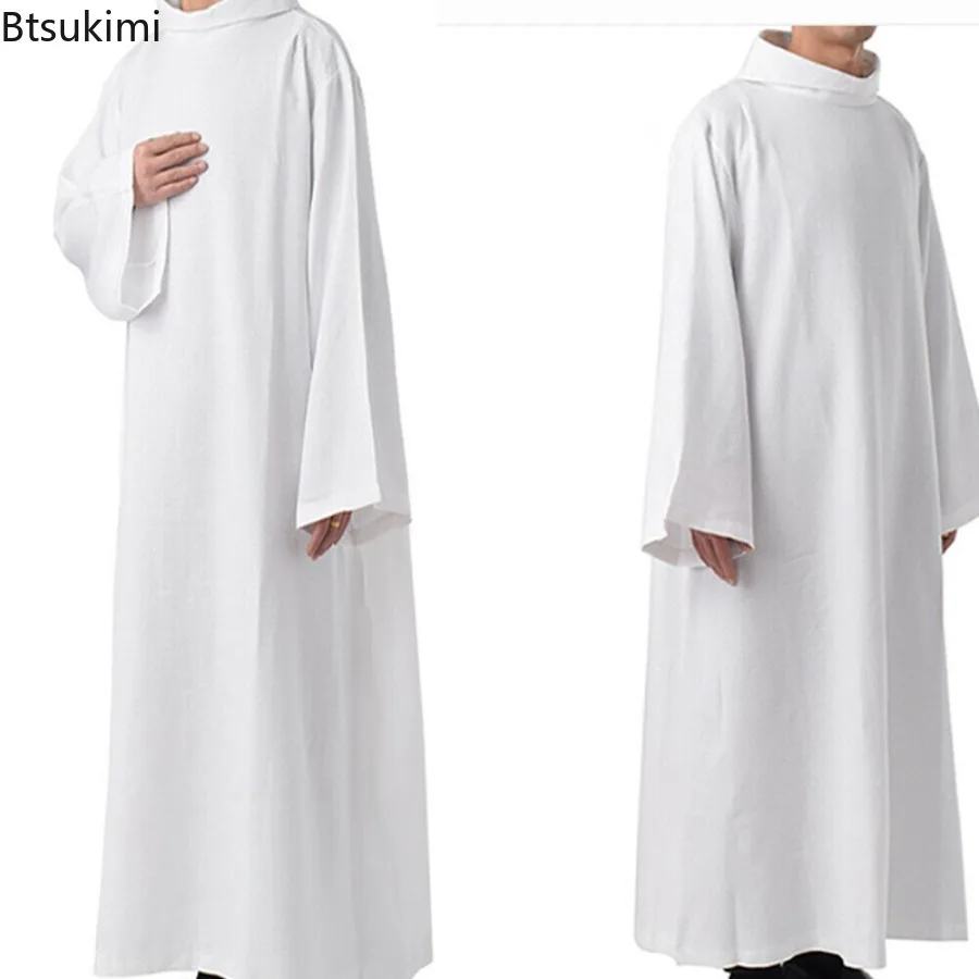 Disfraces de Cosplay Medievales, Túnica Larga de Sacerdote, Clérigo, Bruja Blanca, Túnica de Fantasma de la Muerte, para Fiesta de Halloween, Actuaciones, Túnicas Árabes
