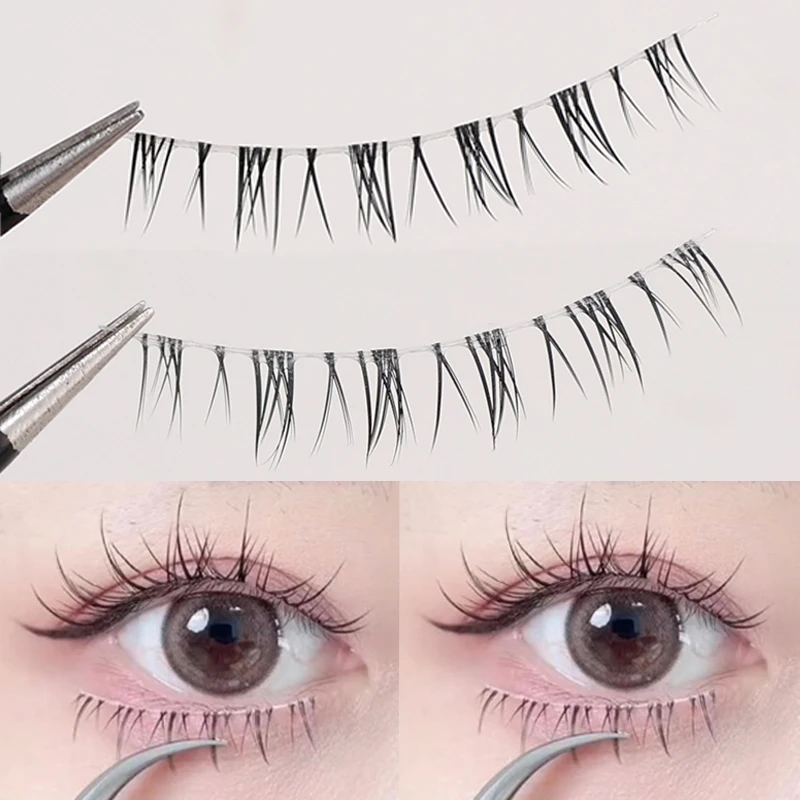 5 Pairs Natural Lower Eyelashes Manga Transparent Band Wispy Cross Under Bottom Eyelash Soft Fluffly Lash Extension Makeup Tools