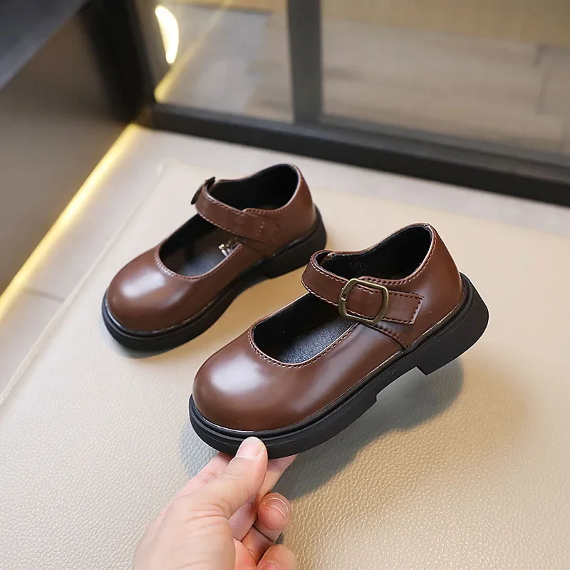 Girls Black Children Leather Shoes 2024 Spring New Soft Sole Britain Style Kids Fashion Casual School Shoes for Uniform Non-slip