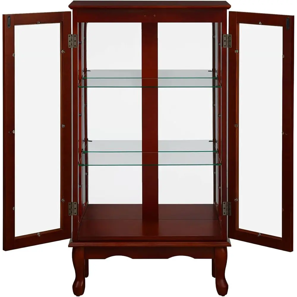 Illuminated Cherry Wood Floor Standing Glass Curio Cabinet with Adjustable Shelves, Mirrored Back, and Tempered Glass Door - view 6