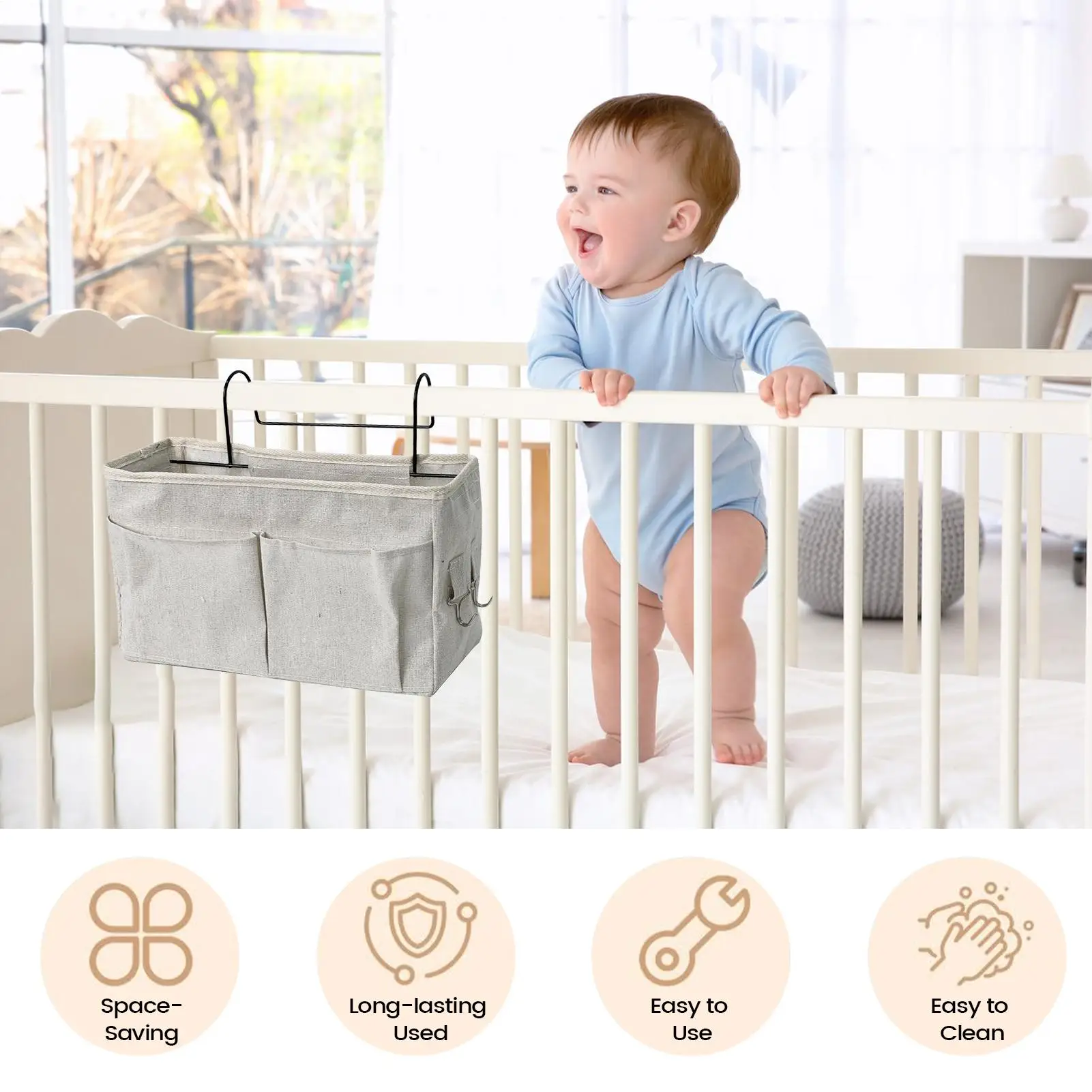 منظم تخزين بجانب السرير، حقيبة قابلة للتعديل موفرة للمساحة، جيب حفاضات بجانب السرير لغرفة النوم وغرفة الأطفال والسفر والطفل #3