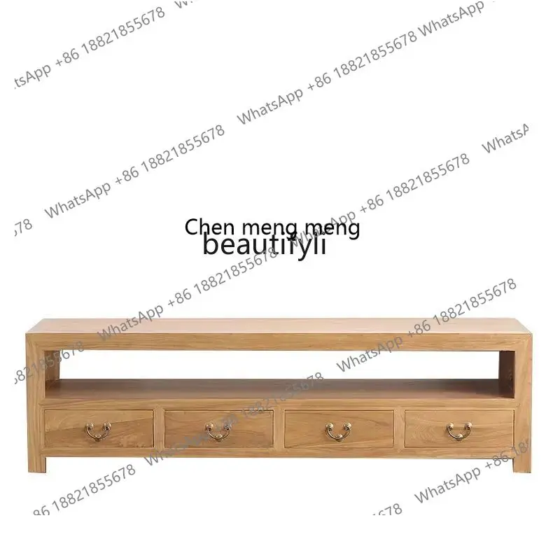 New Chinese Elm TV Cabinet Log Color Solid Wood Neoclassical Floor Cabinet Simple Antique Decorative Cabinet