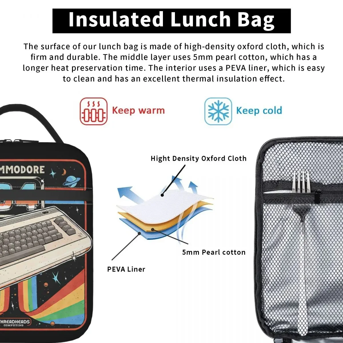 Commodore 64 Advanced Home Computer Insulated Lunch Bag High Capacity Meal Container Cooler Bag Tote Lunch Box Office Girl Boy