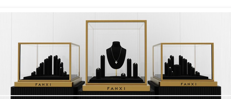 Oirlv Schwarzes Mikrofaser-Schmuckdisplay-Set mit Metall-Schmuckvitrine für Halsketten, Ohrringe und Armreifen – Detail 17
