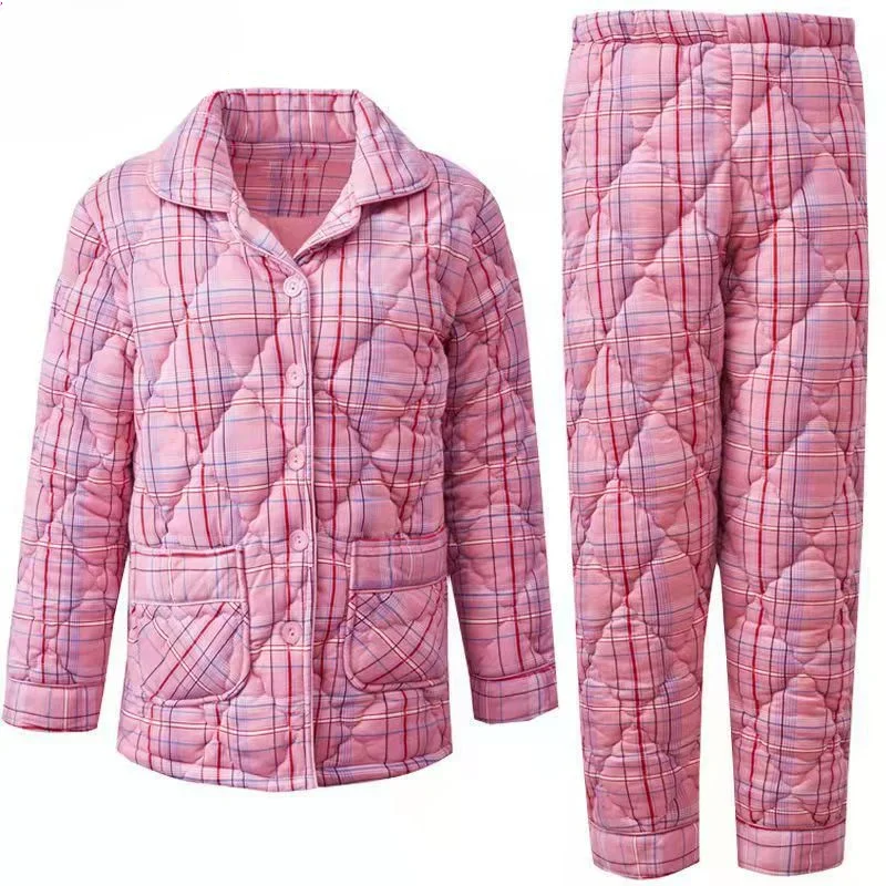 Pajamas Winter Long-sleeved Pure Cotton Three-layer Cotton-padded Elderly Can Wear Thickened Warm Large-size Loungewear Set