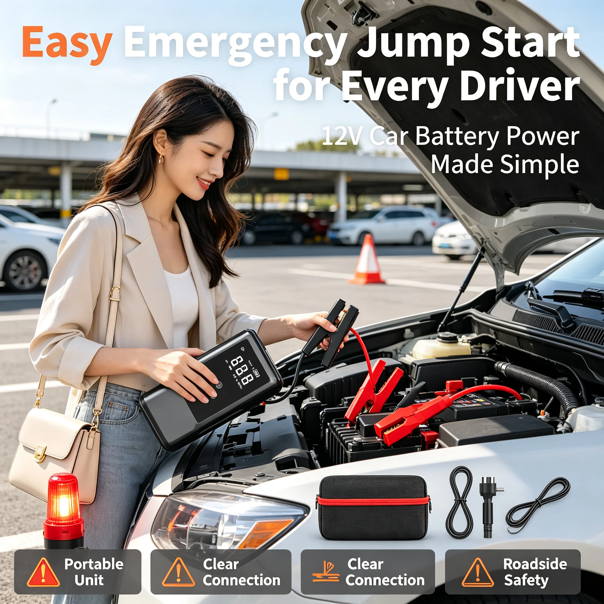 4In1 Car Jump Starter with Air Compressor Peak 5000A 12V Auto Battery Booster 150PSI Air Pump Portable Power Bank Tire Inflator