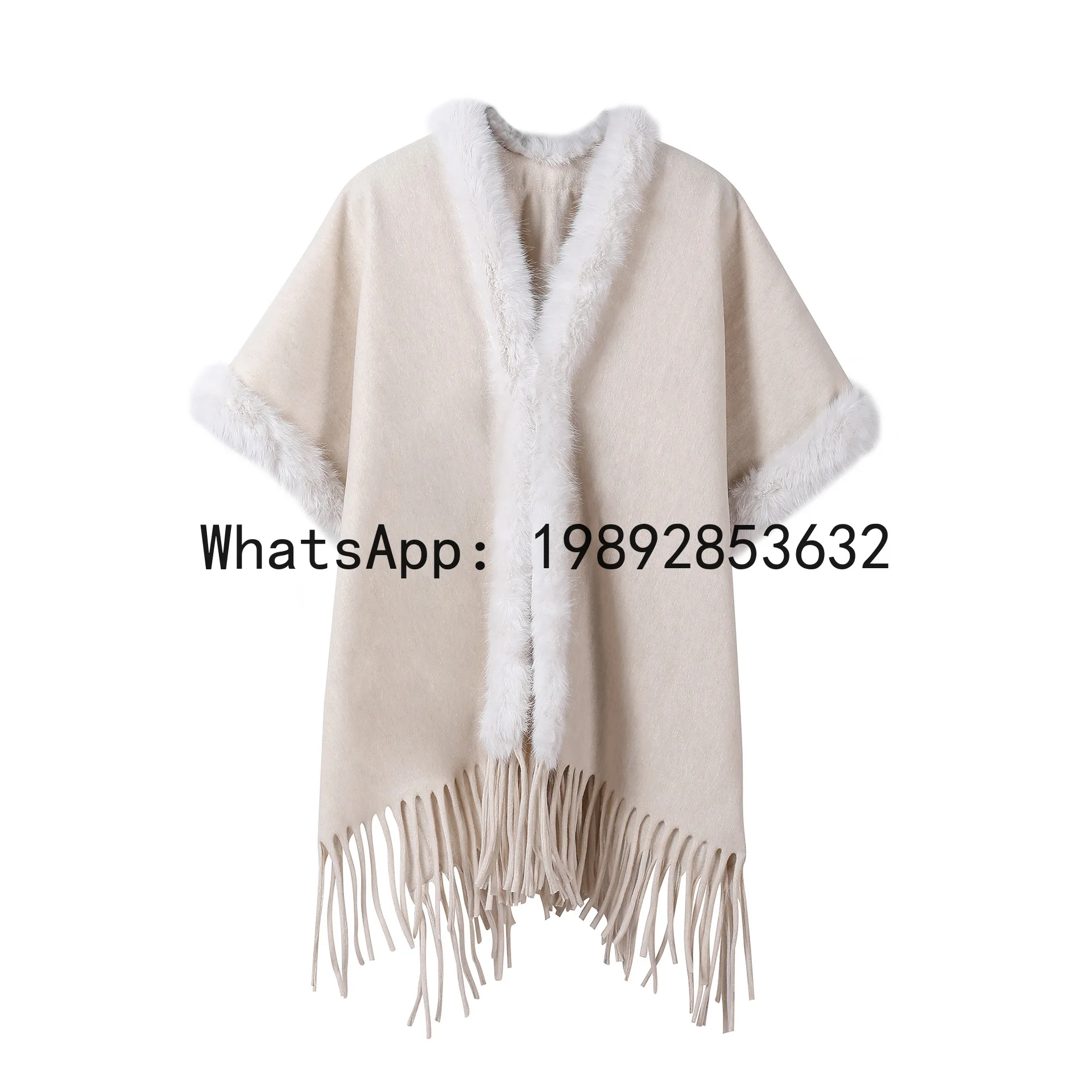 

Пальто-накидка XL - женская осенне-зимняя модная накидка с большим меховым воротником - элегантная, ветрозащитная и теплая.