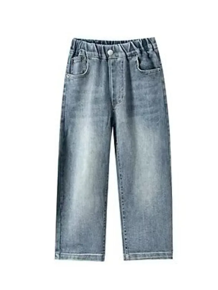 Jeans di alta qualità per ragazzi Pantaloni per bambini casual e versatili di marca alla moda, morbidi e larghi, gamba dritta, gamba larga