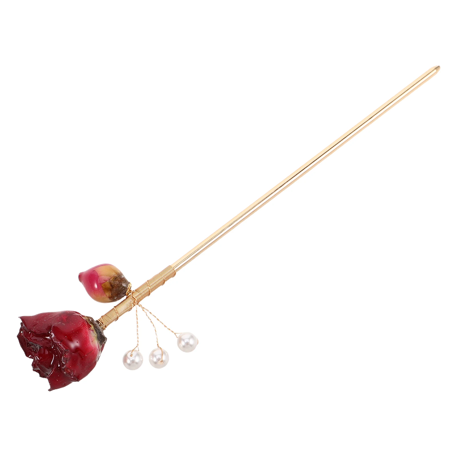

Vintage Hairpin Chinese Style Hair Sticks Asian Hanfu Accessories Rose Flower Buns Hairpin Faux Flower Bun for Hairstyling
