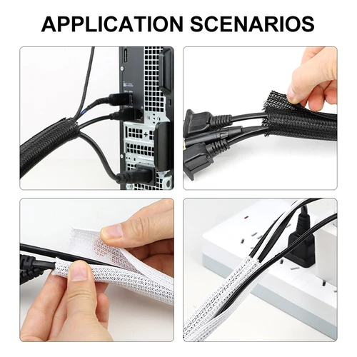 Imagen 2 del producto Funda de Cable aislante trenzada PET, funda autofechada de 3mm ~ 50mm, organizador de envoltura de alambre dividido, funda resistente al desgaste de alta protección