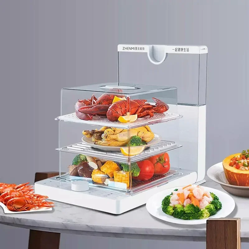 ZHENMI Folding electric steamer multi-function household automatic transparent cooking machine with large capacity three layers