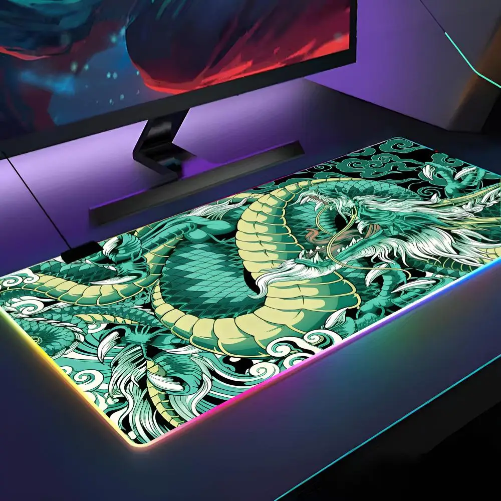Chinese Art Dragon Mouse Pad RGB Backlit Mouse Pad Laptop Mouse Pad Laptop Gamer Computer Desk Gaming Accessories
