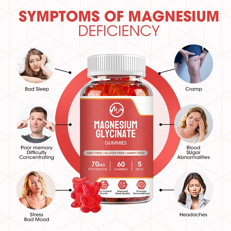 Minch Magnesium Gummies Potassium Supplement with Vitamin D B6 CoQ10 ,Provide Energy ,Stress Relief and Help Sleep For Adults