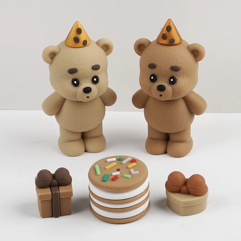 19Pcs Cute Brown Bear Cake Balls Topper Kit Boy Girl 1st Wedding Birthday Party Decoration Gift Baby Shower Cake Decor Supplies