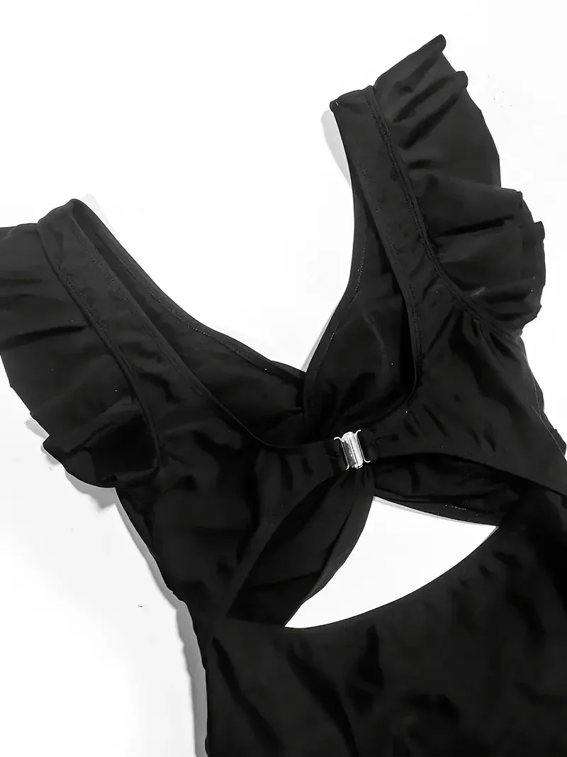 Contrast Mesh One Piece ชุดว่ายน้ํา,V คอสีทึบ Backless Tummy Control High Cut ชุดว่ายน้ํา, ชุดว่ายน้ําสตรีและเสื้อผ้า