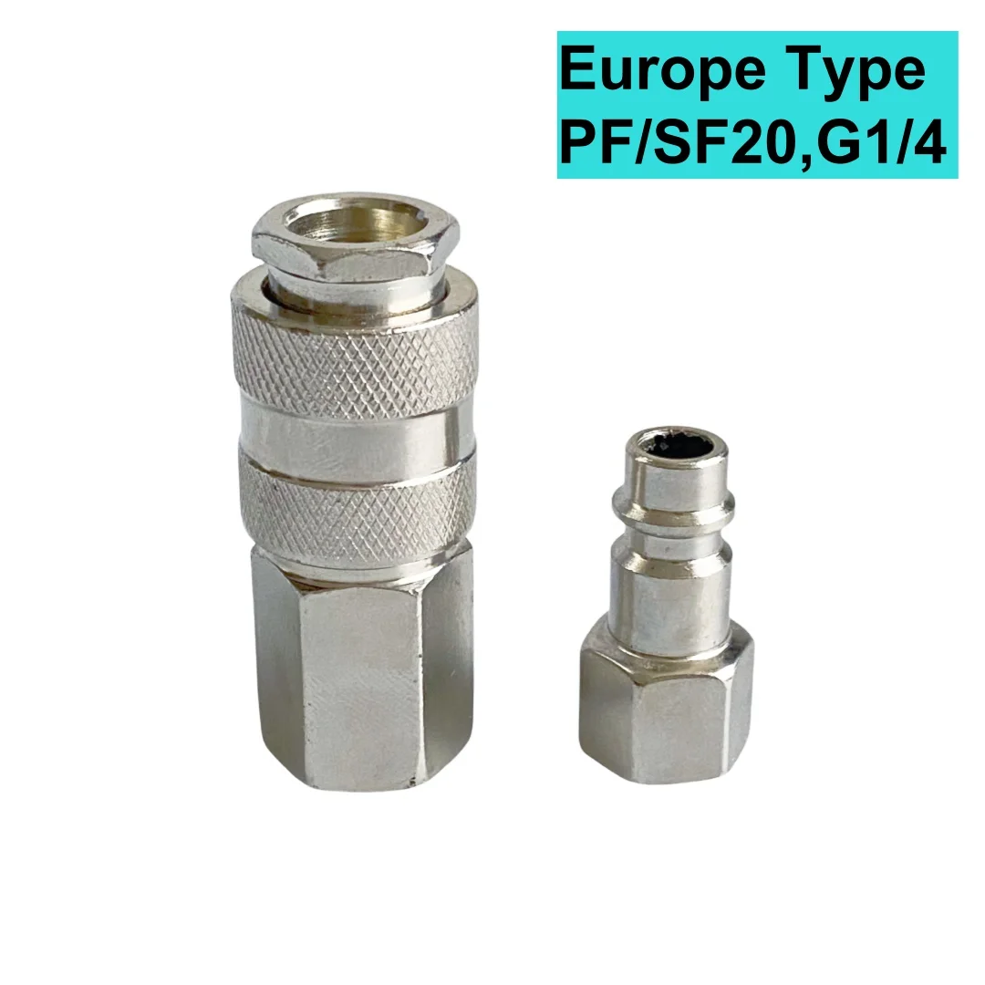 Encaixe pneumático sf/pf20 padrão europeu, tipo ue,acoplador de conector de acoplamento compressor de ar com g1/4 bsp fêmea t