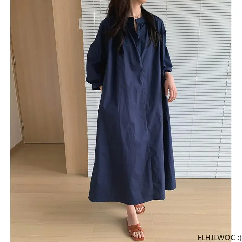 Vestido de camisa longa de botões feminino, mistura de algodão, design estilo francês, elegante, data de ano novo, senhora do escritório, moda feminina, 2022