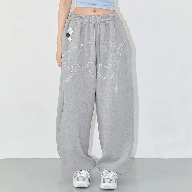 Korean Version Pattern Wings Personalized Angel Printed Loose Sweatpants Fresh Retro Wide-leg Pants Female Y2k Straight Overalls