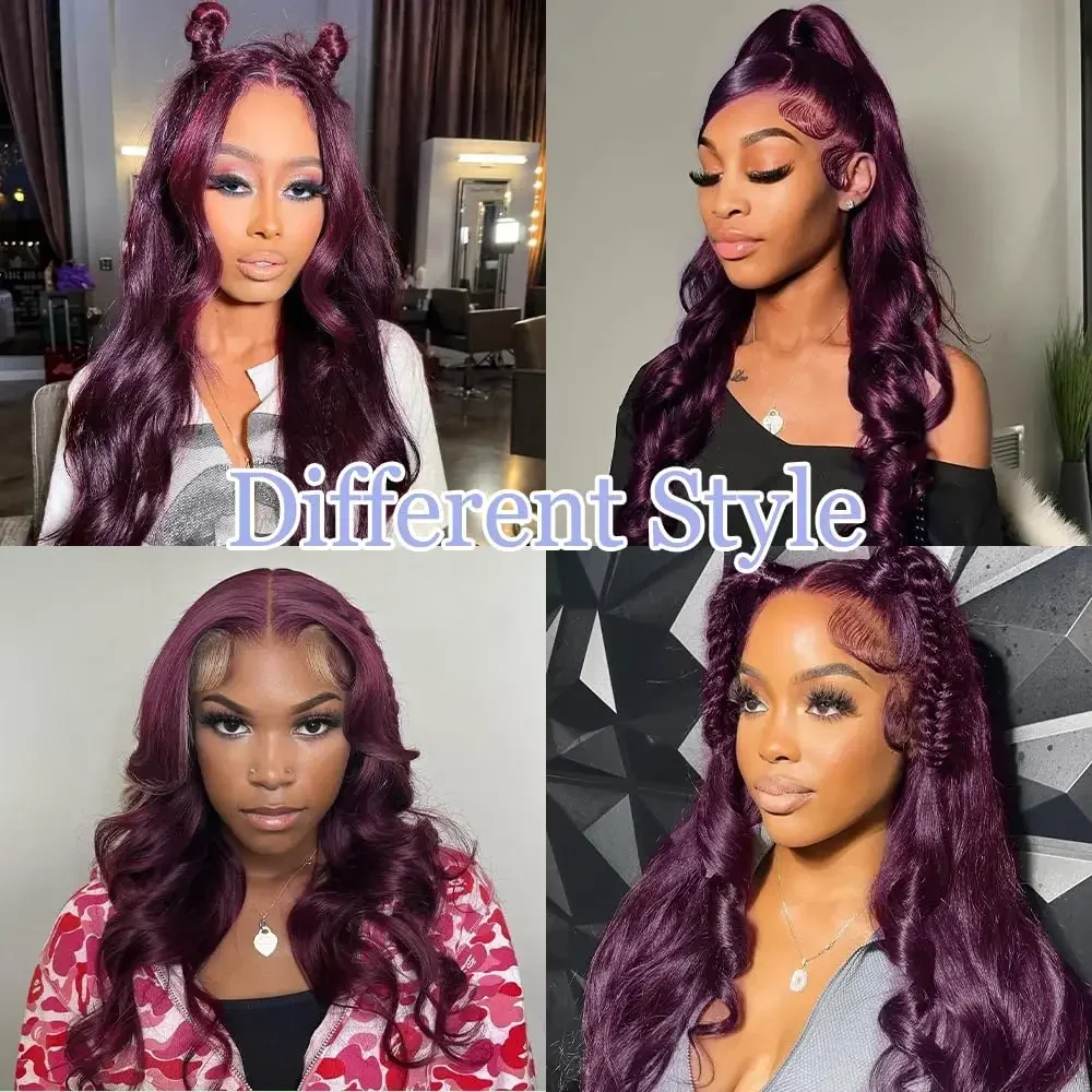 Dark Burgundy Lace Front Wig Deep Purple Body Wave Lace Front Wigs for Women Synthetic PrePlucked with Baby Hair Glueless Wigs