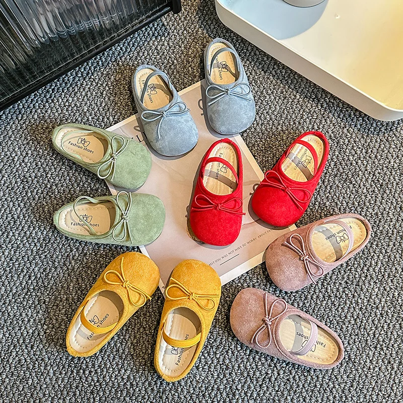 

Half Slipper Sandals for Girls Children Casual Shoes with Elastic Band Trendy Kids Suede Leather Non-Slip Soft Flats 21-30