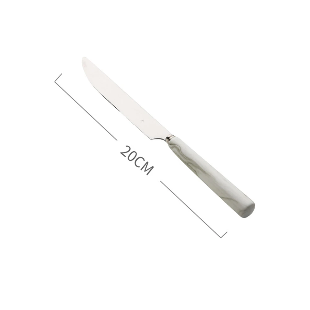 

5pcs Spoons Fork Set Stainless Steel Steak Marble Western Food Cutlery for Home Restaurant (Silver+Grey)