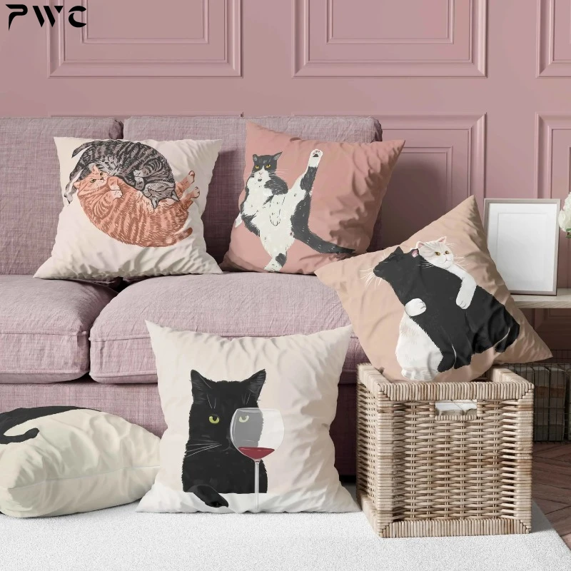 Cat is leisure life square pillowcase for home decoration car sofa cushion cover outdoor seat decoration accessories 45x45cm