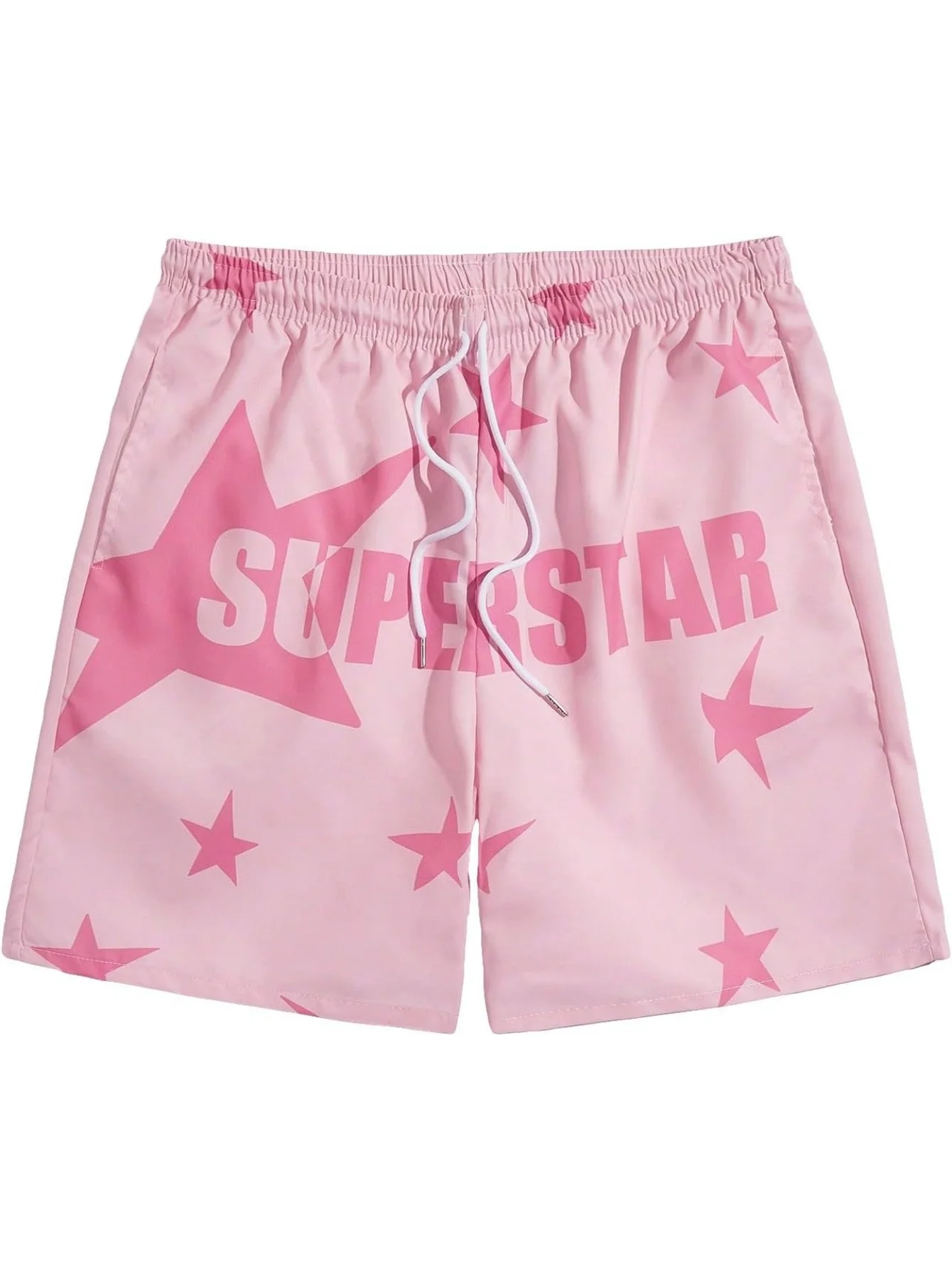 2026 New Pink "SUPERSTAR" Star Print Mens Shorts Elastic Waist Running Workout Gym Sports Male Casual Shorts