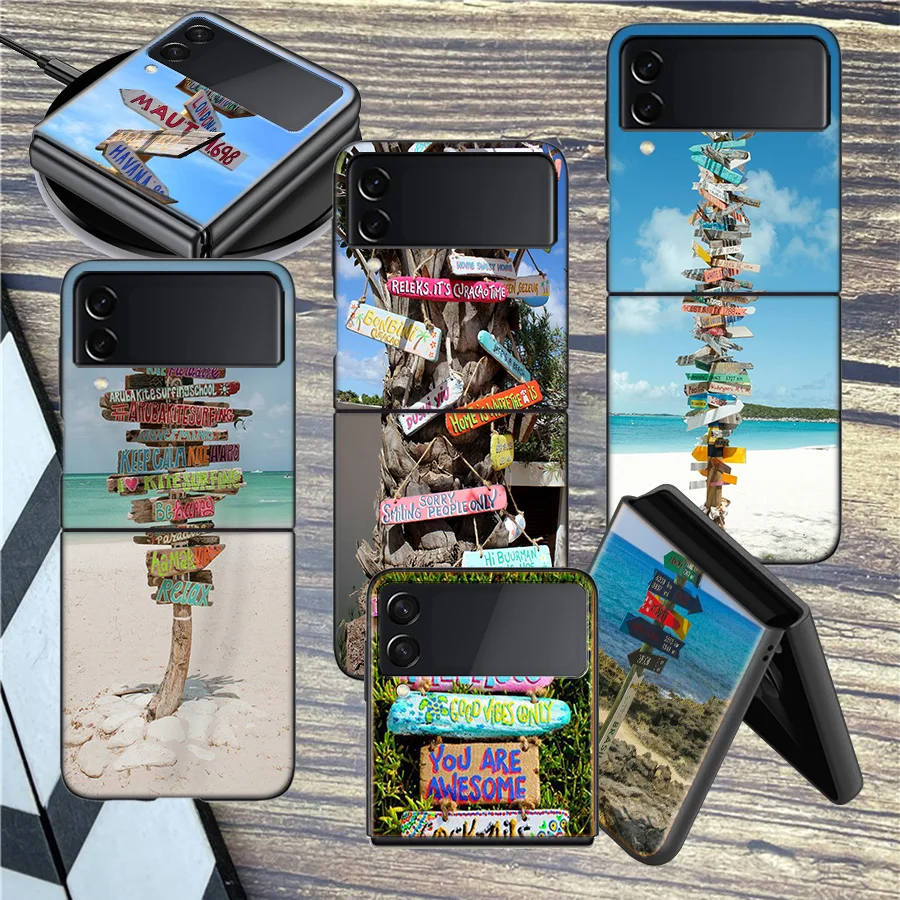 Seaside signs for summer tourism For Phone Samsung Z Flip 3 4 5 5G Cover Shockproof Hard Galaxy Z Flip 6 5G Case Cell Luxury