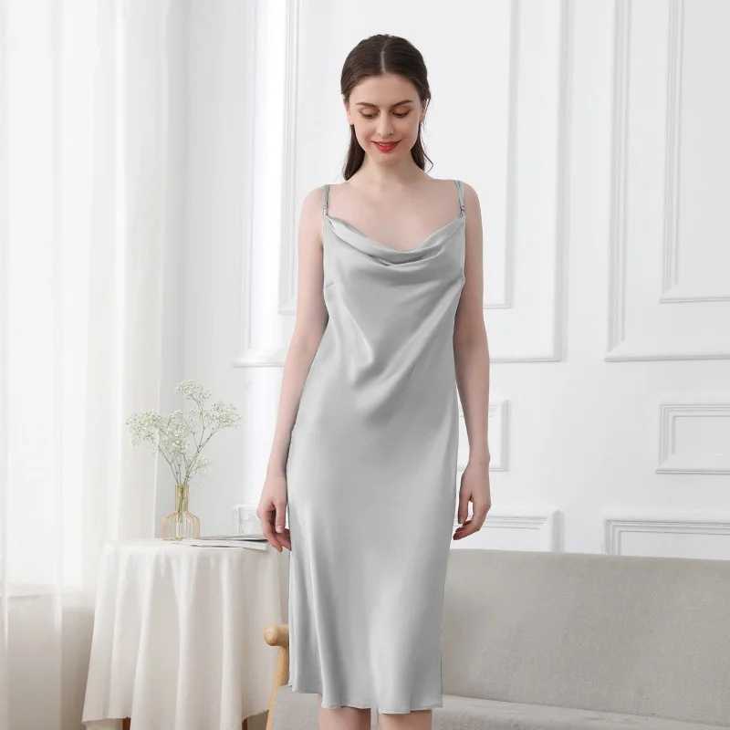 Birdtree، OEKO-TEX، 19 مم 100% فستان سادة من الحرير الحقيقي، بدون أكمام، فستان نسائي فضفاض أنيق من الساتان كاجوال بحمالة، 2026 جديد D61109JF