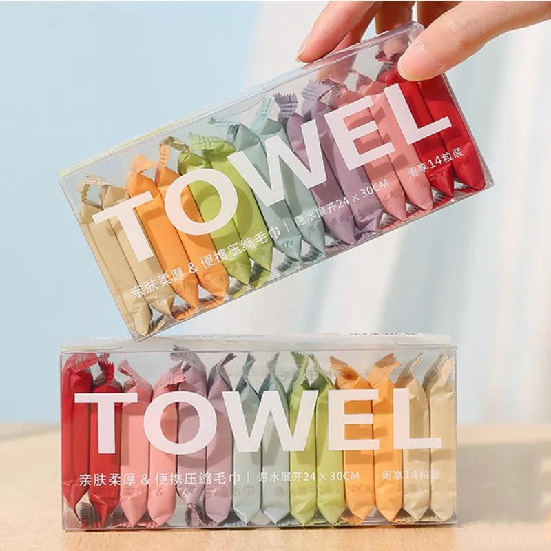 14Pcs/Box Compressed Towel Travel Disposable Face Towel Cleaning Quick Drying Pure Cotton Non-Woven Fabric Wipes Makeup Towel