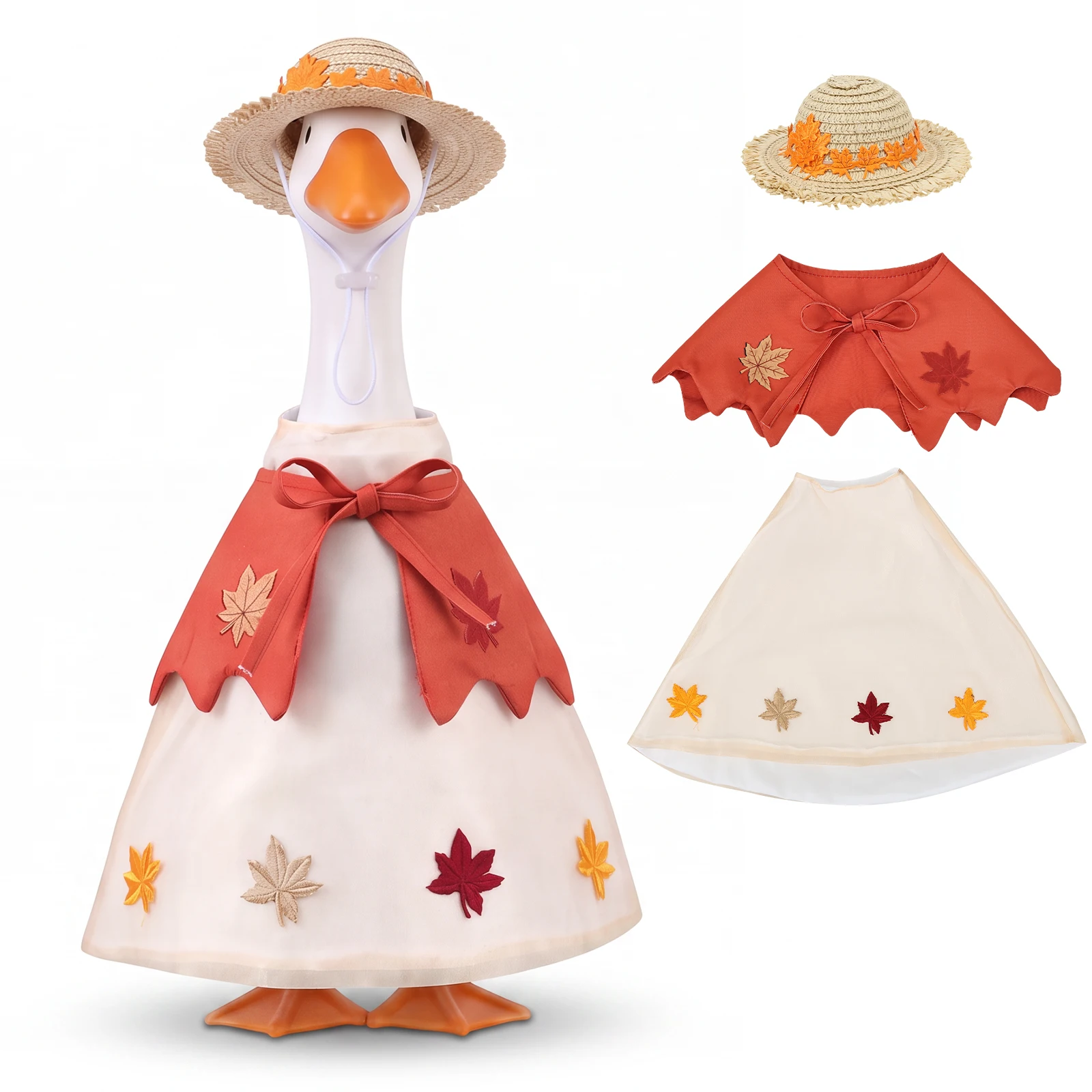 Fall Porch Goose Dress Hat Shawl Outfit with Straw Woven Hat Porch Goose Costume Garden Decor Goose Clothes for 23