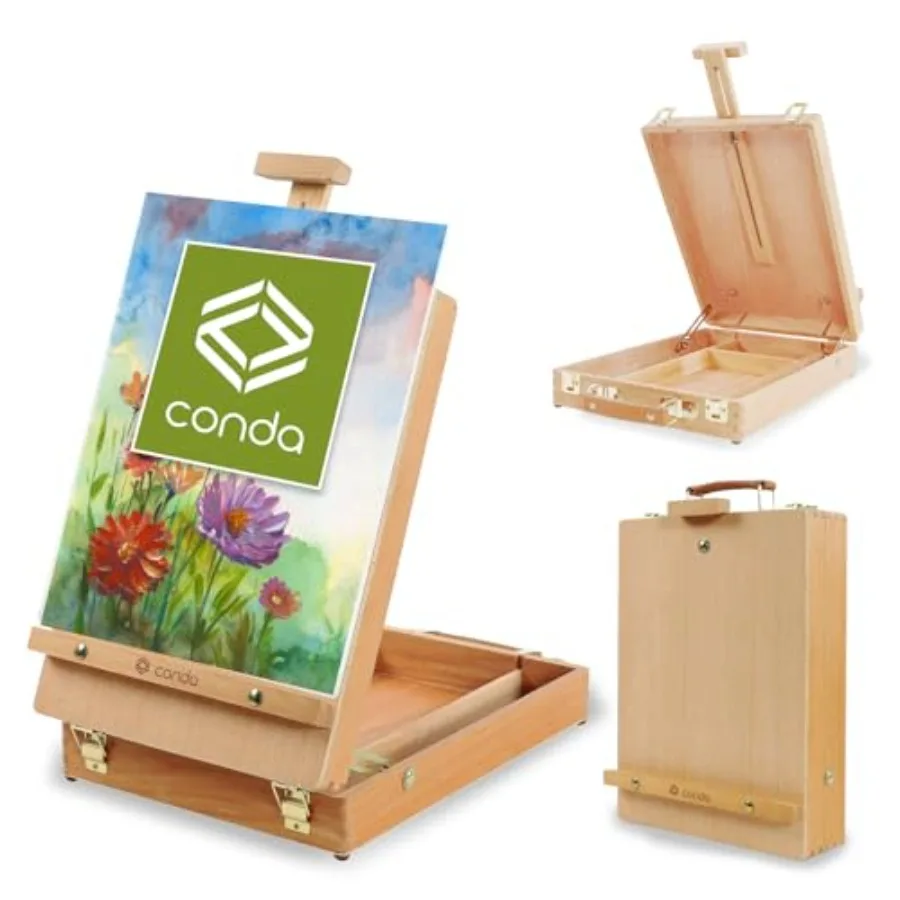 

Premium Wooden Sketch Box Easel with Adjustable Height and Built-in Storage for Painting Drawing and Sketching on Tables Durabl
