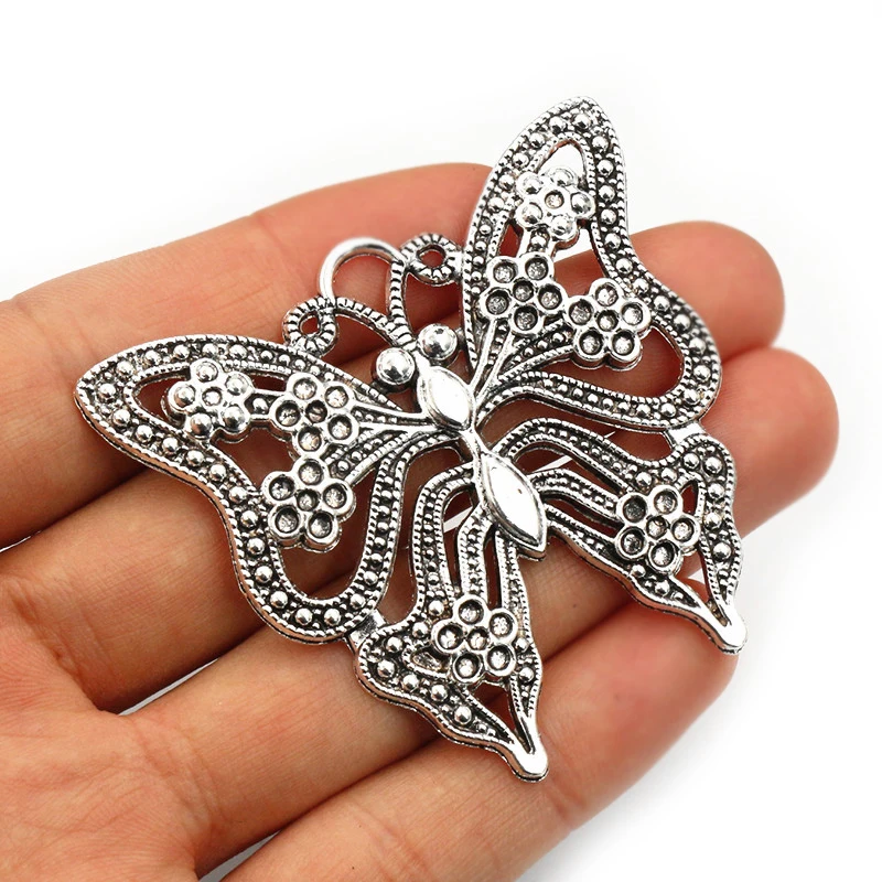 2pcs 51x55mm Antique Silver Plated Butterfly Handmade Charms Pendant DIY Jewelry Findings Supplies for Necklace Bracelet