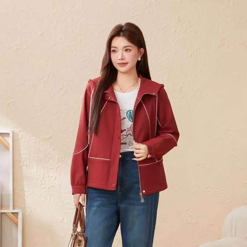 Spring Autumn Windbreaker Coat Women's 2026New Fashion Hooded Korean Jacket Trend Casual Outwear Temperament Female Overcoat Top