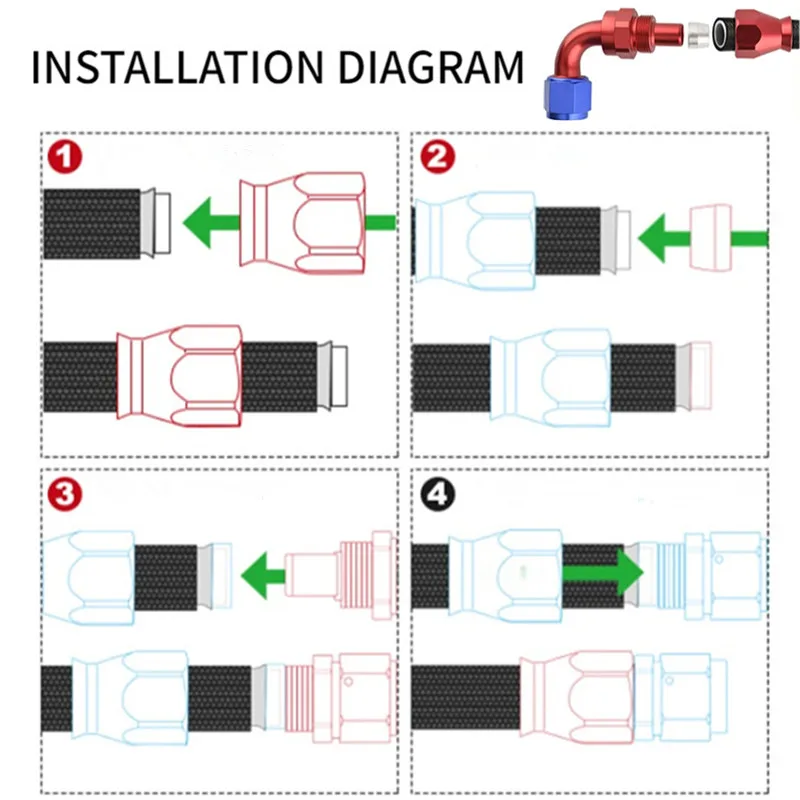 2 buah AN3 AN4 AN6 AN8 AN10 lurus 0 45 90 180 derajat selang yang dapat digunakan kembali adaptor fitting untuk putar PTFE garis bahan bakar minyak biru merah