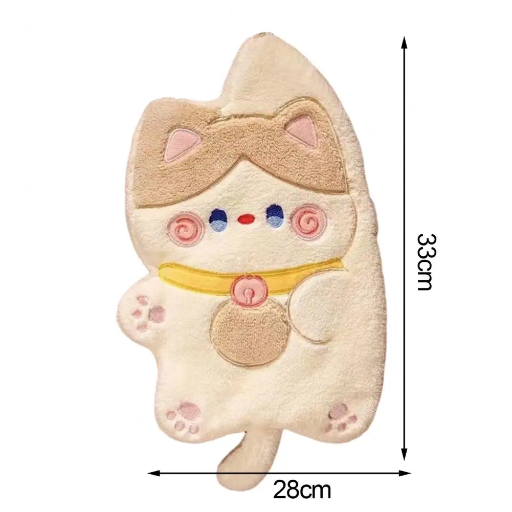 Hanging Loop Hand Towel Cartoon Cat Shape Kitchen Hand Towel Highly Water Absorbent Coral Fleece Bathroom Hanging Towel Reusable