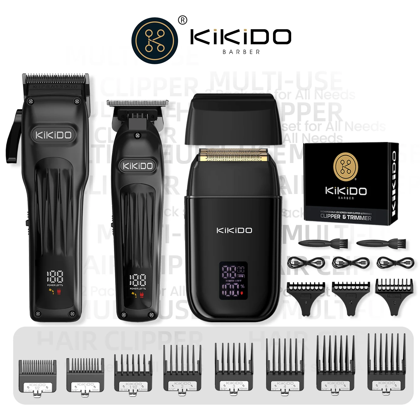 

KIKIDO 3pcs/set Hair Trimmer Set Multi-functional Hair Clipper Shaver High Quality Waterproof Four-speed Adjustment For Men 2578