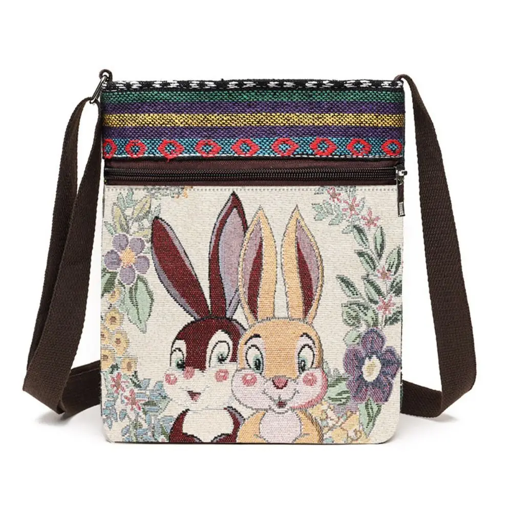 Embroidery Ethnic Style Crossbody Bag Large Capacity Canvas Cute Elephant Cloth Bag Shoulder Bags Handbag Animal Shoulder Bag