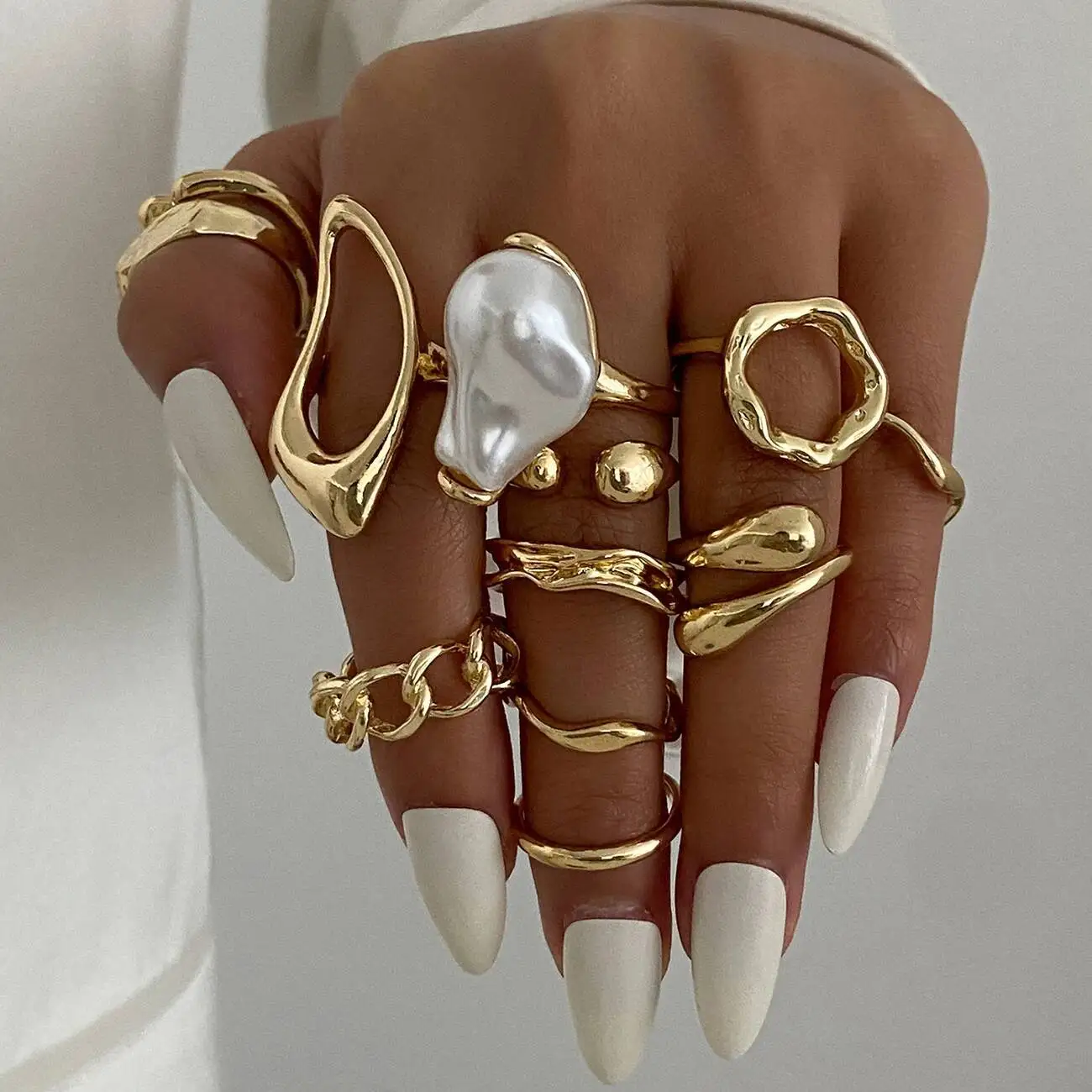 IngeSight.Z 12 قطعة/المجموعة/المجموعة خاتم معدني غير منتظم للنساء 2025 جديد إبداعي باروكي تقليد خاتم اللؤلؤ مجوهرات الزفاف هدية #3