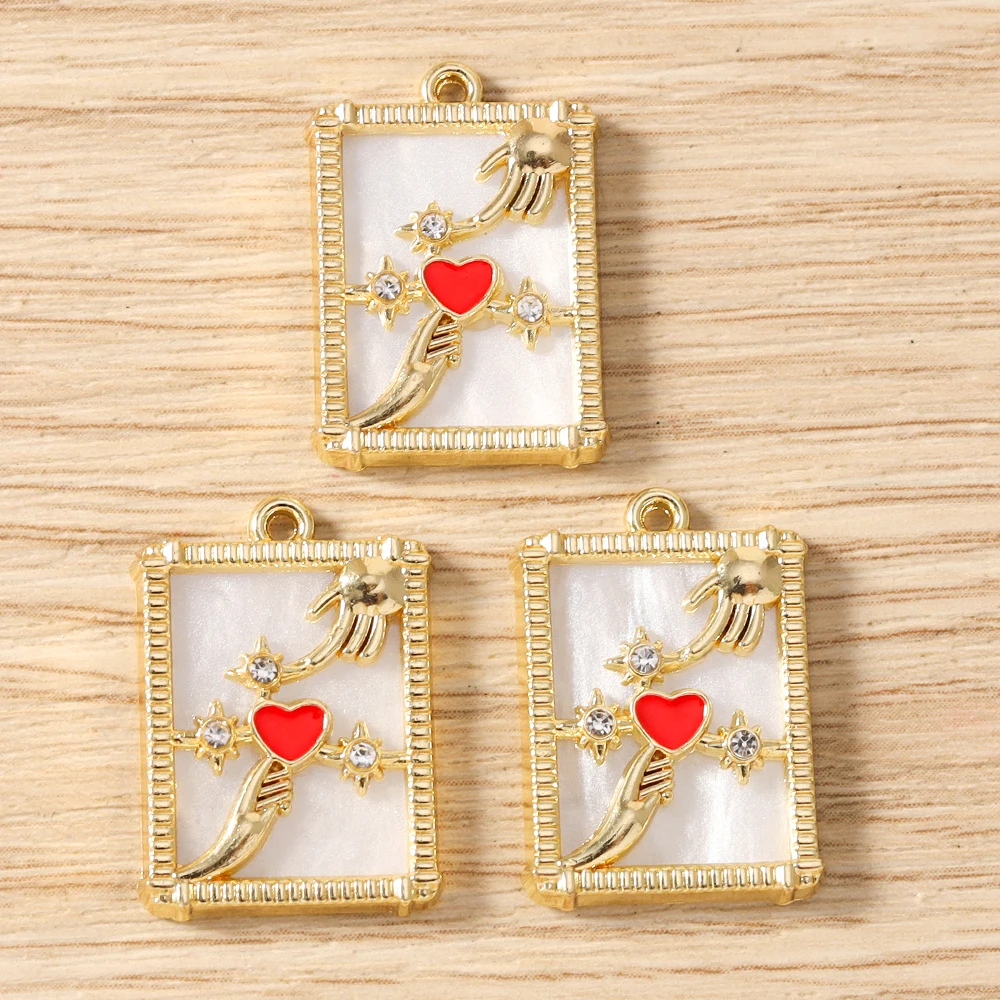 Tusember 5 Stück vergoldete Tarot-Stern-Mond-Böses-Auge-Hamsa-Hand-Anhänger Talisman-Charms für DIY-Schmuckherstellung, Halsketten, Ohrringe – Detail 9