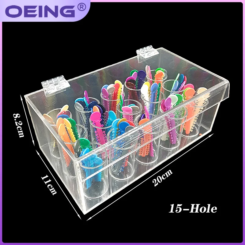 

15 Hole Acrylic Dental Ligature Tie Organizer Box Transparent Orthodontic Rubber Bands Placer Storage Case for Dentistry Clinic