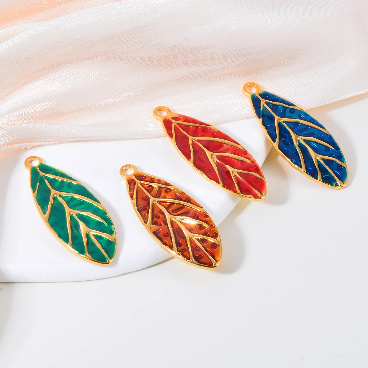 

2pcs Wholesale DIY Making Supplies for Earrings Necklace Jewelry Pendant Stainless Steel Enamel Leaves Charms Accessories